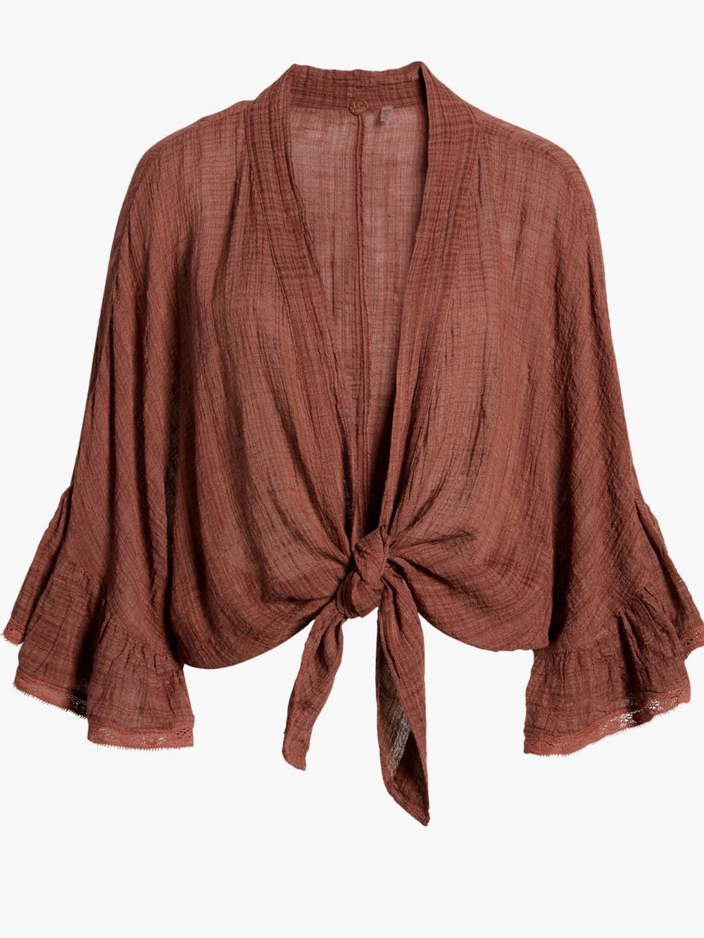 Free People Women's Rust Tie-Front Gauze Top - size S/XS